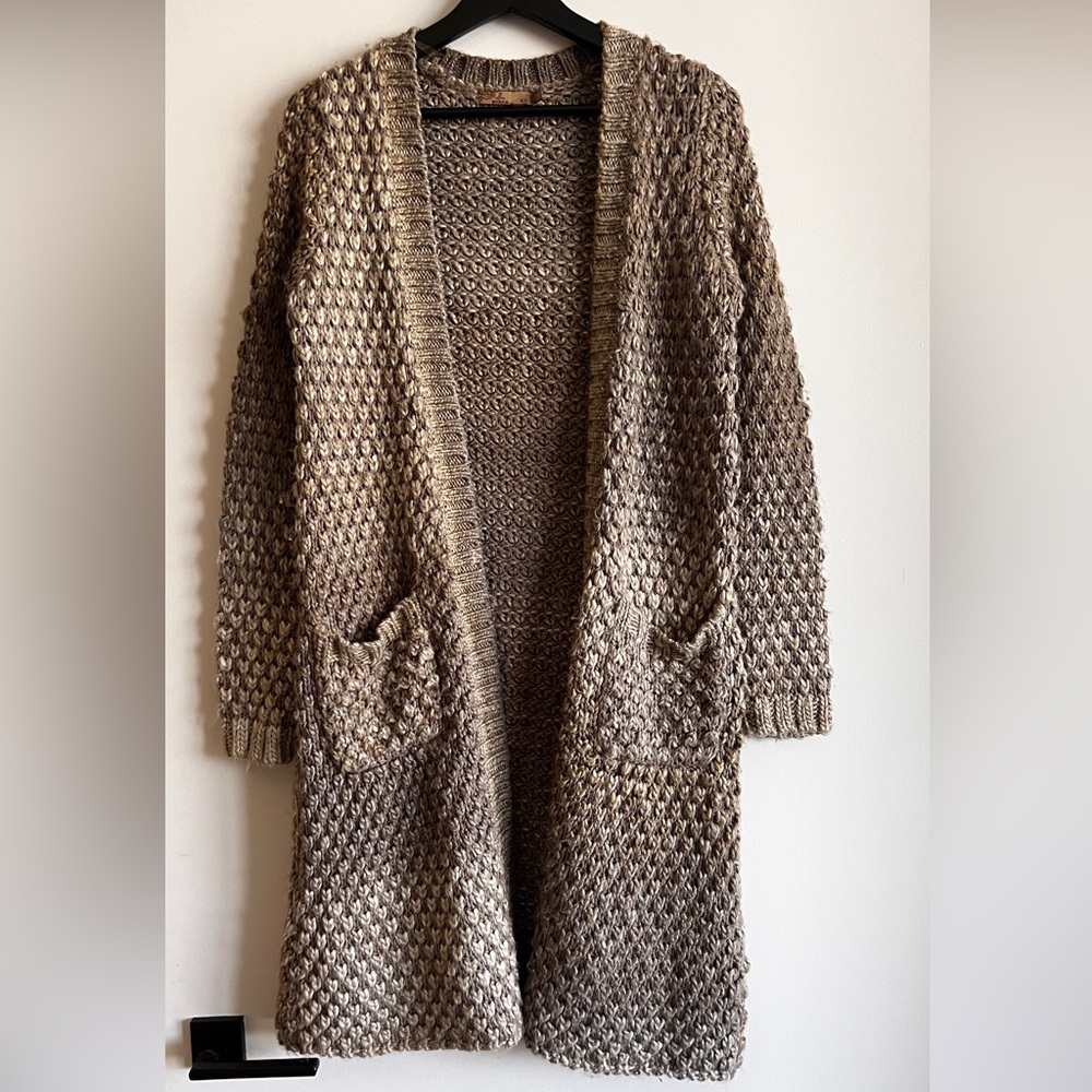 Prana Brown Textured Knit Cardigan
